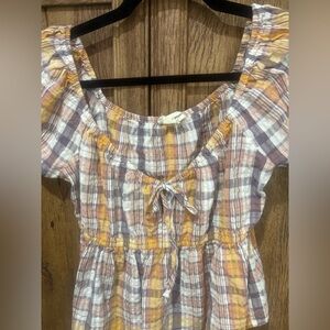 Lucky Brand Multicolor Plaid Peplum Blouse